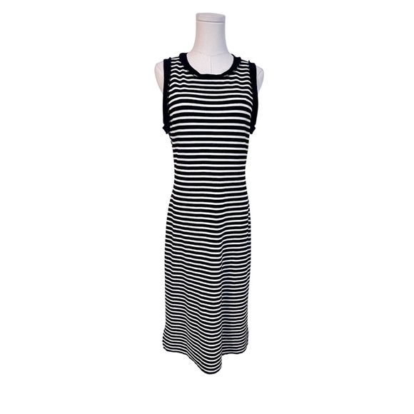 Entro Classic Contrast Black/White Stripe Midi Dress Sleeveless Women’s M, EUC - Picture 3 of 12